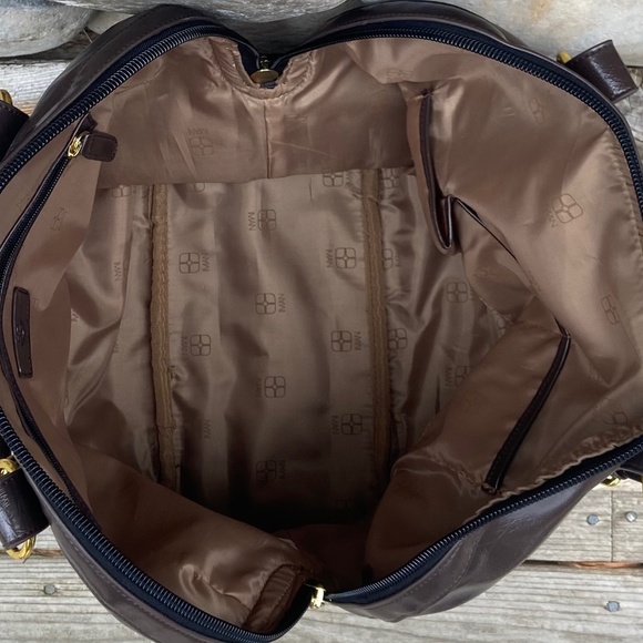 IMAN Brown Faux Leather Double Handle Satchel Travel Bag - Picture 7 of 7